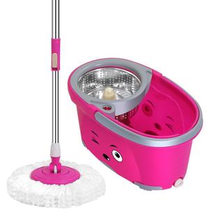 Candora 360 Spin Mop & Dual Mop Heads Slim Microfiber Rotary Mop (Pink)
