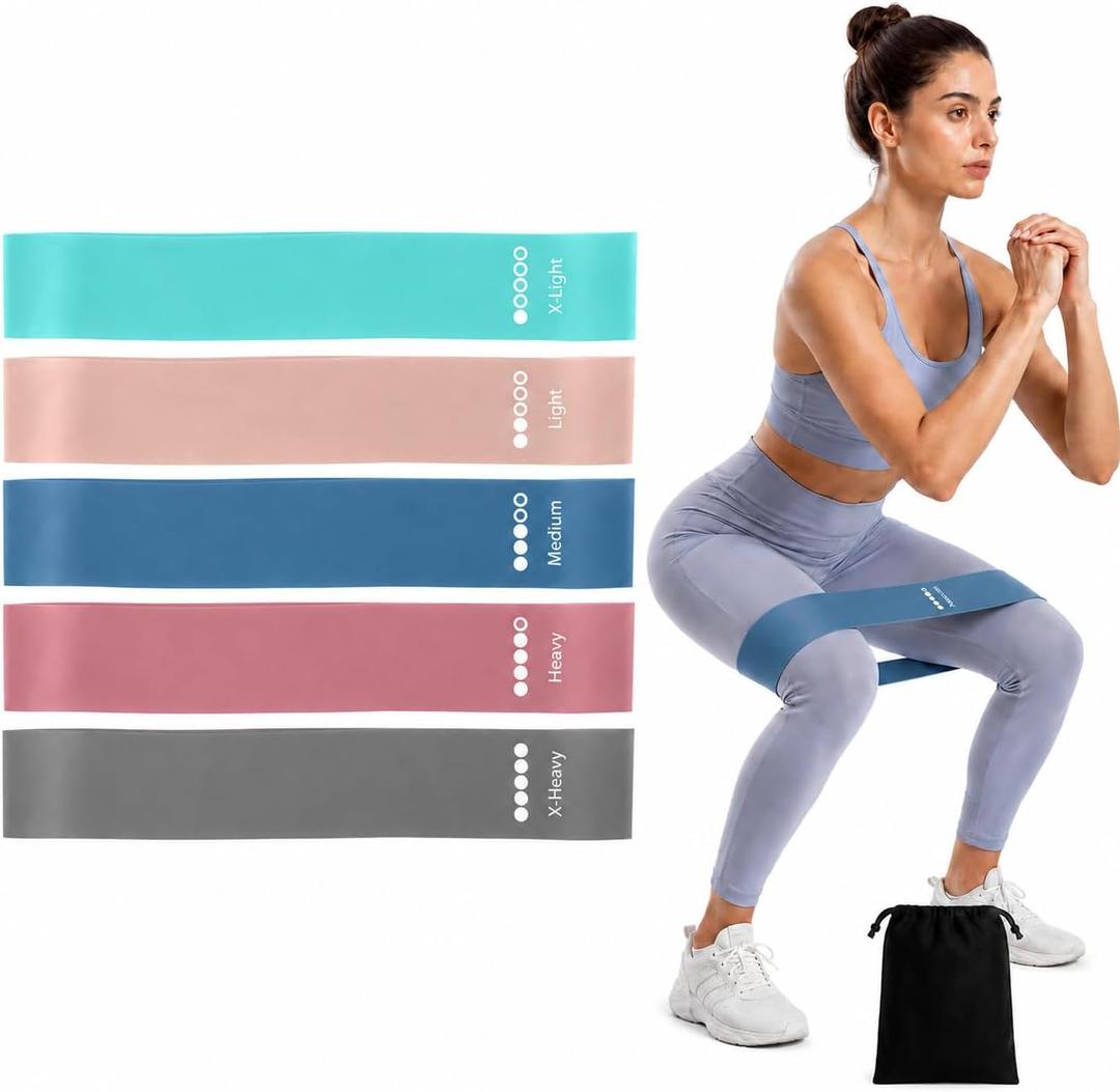 Resistance Bands for Working Out, 5-Pack Elastic Exercise Bands for Strength Training, Stretching, Workout; Home Gym Equipment for Women Men, Pilates Yoga, Leg Glute Arm Exercise Kit