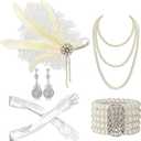 Cizoe Flapper Accessories for Women,20s Great Gatsby Accessory Set 1920s Headpiece Flapper Headband Gloves Necklace (Ivory)