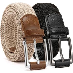 CHAOREN Stretch Belt Men 2 Pack - 1 3/8" Braided Golf Belts For Men - Casual Elastic For Pants and Jeans