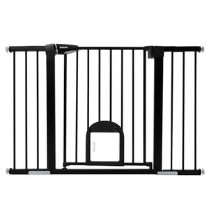 Babelio 29-48" Extra Wide Baby Gate with Adjustable Cat Door, Easy Install Pressure/ Hardware Mounted Dog Gates for The House, Auto Close Pet Gate for Stairs, Easy Walk Thru, Black
