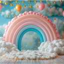YongFoto Balloons Rainbow Arch Backdrop 10x8ft Stars Clouds Sky Photography Background Baby Shower Sweet Girl Half 1st First Two Year Old Birthday Party Banner Portraits Photoshoot Studio Booth Prop