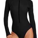 YATEEN Womens Athletic Training Swimsuit Long Sleeve Rashguard (Medium, #10 Black)