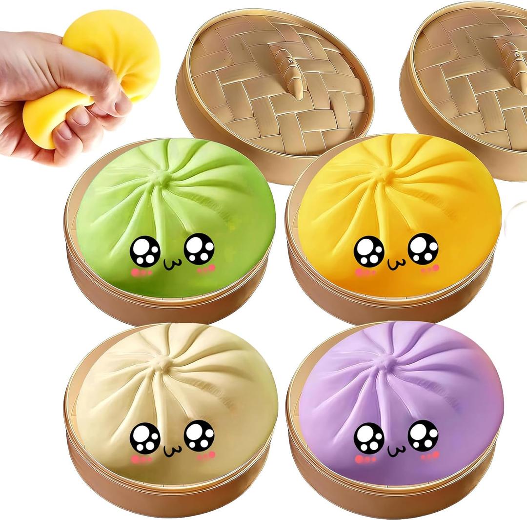 4Pcs Glitter Dumpling,Giant Dumpling Squishy, Mega Rainbow Dumplings, Cute Anxiety Relief Fidget , Soft Squeeze Decompression Dough for Adult（ Small）