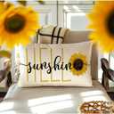 2 x RABUSOFA Hello Sunshine Quote Sunflower Spring Summer Pillow Covers,Seasonal Outdoor Decorative Cushion Case Summer Decorations for Home Sunflower Decor 12x20 Inch