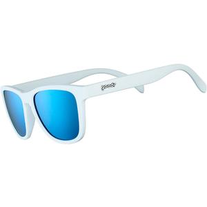 goodr Iced By Yetis Polarized Sunglasses for Men & Women, Medium Sized (OG), White Solid Frame with Blue Mirrored Reflective Lens, UV400 Protection, No Slip, No Bounce