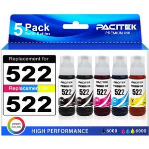 Ecotank ET-2800 Ink Refill Bottles Replacement for Epson 522 Ink Refill Bottles Work with Epson Ecotank ET-2800 ET-2803 ET-2720 ET-2840 ET-2400 (Not Sublimation Ink) 5 Bottles