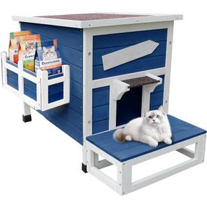 Rockever Outdoor Cat House, Large Outdoor Houses for Feral Cats Wooden Outside Cat Shelter Weatherproof with Escape Door