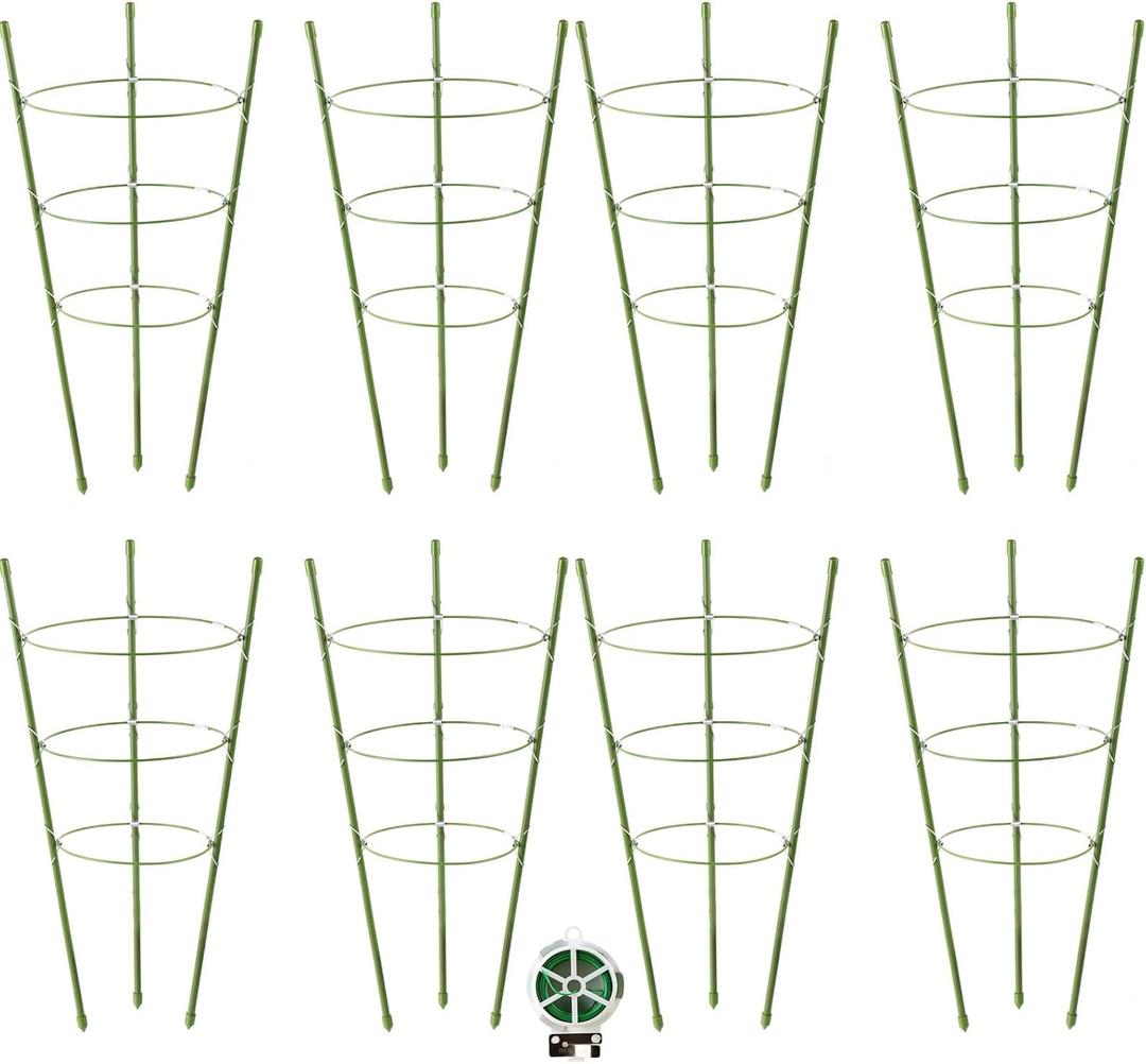 8 Pack Tomato Cage Plant Support Cages for Garden, 18 inches Tomato Trellis for Climbing Plants, Upgrade Garden Plant Stakes with Adjustable Ring, Tomato Rings for Support