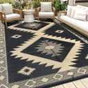 HEBE Outdoor Rug 8'x10' Waterproof for Patios Clearance, Reversible Plastic Straw Rug Camping Carpet, Indoor Outdoor Area Rugs Patio Mats for RV,Picnic,Backyard,Deck,Balcony,Porch (Diamond/Black)