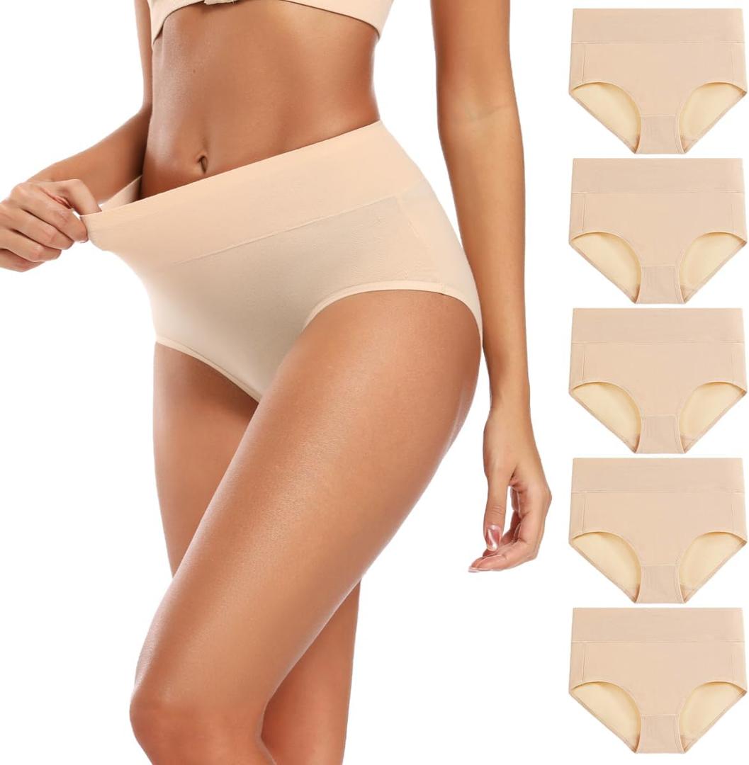 Molasus Women's Cotton Underwear High Waisted Full Coverage Ladies Panties (Regular & Plus Size) (Large, Nude-5pack)