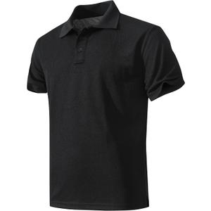 Men's Quick-Dry Active Polo Shirts Short Sleeve Performance for Golf Tennis Daily Casual Collared T-Shirt (Large, Black)