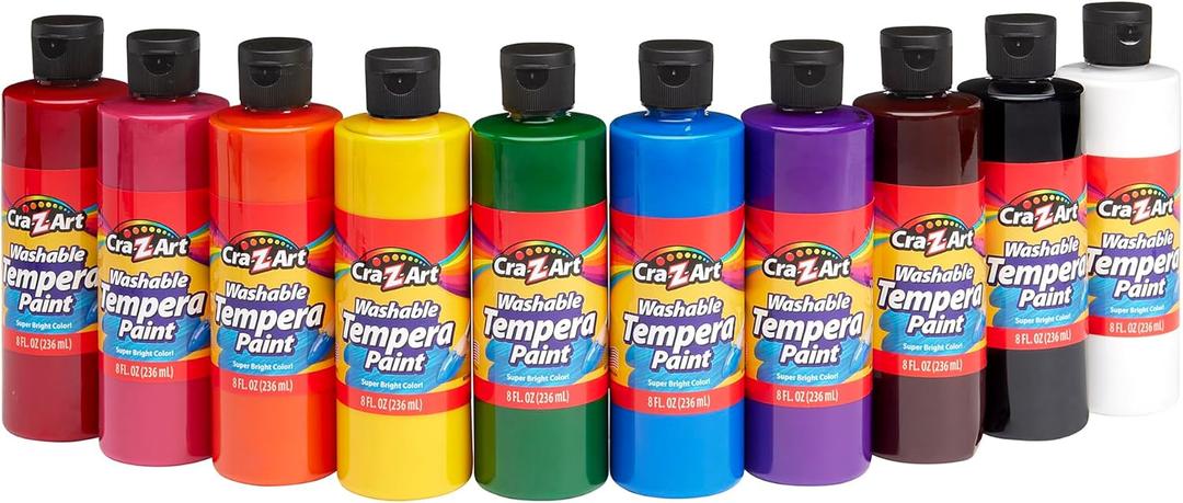 Cra-Z-Art Washable Tempera Paint Bulk Pack 10ct, Assorted Colors 8oz each bottle