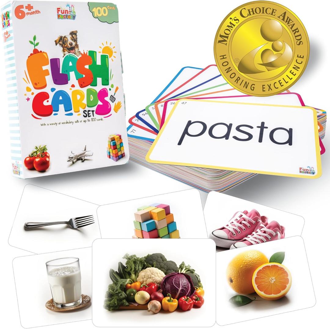 100 Real-Image Flash Cards for Toddlers 1-3  Large Waterproof Learning Cards, Montessori Preschool Educational Toys for Kids, Durable Flashcards with Pictures and Words (Moms Choice Award)