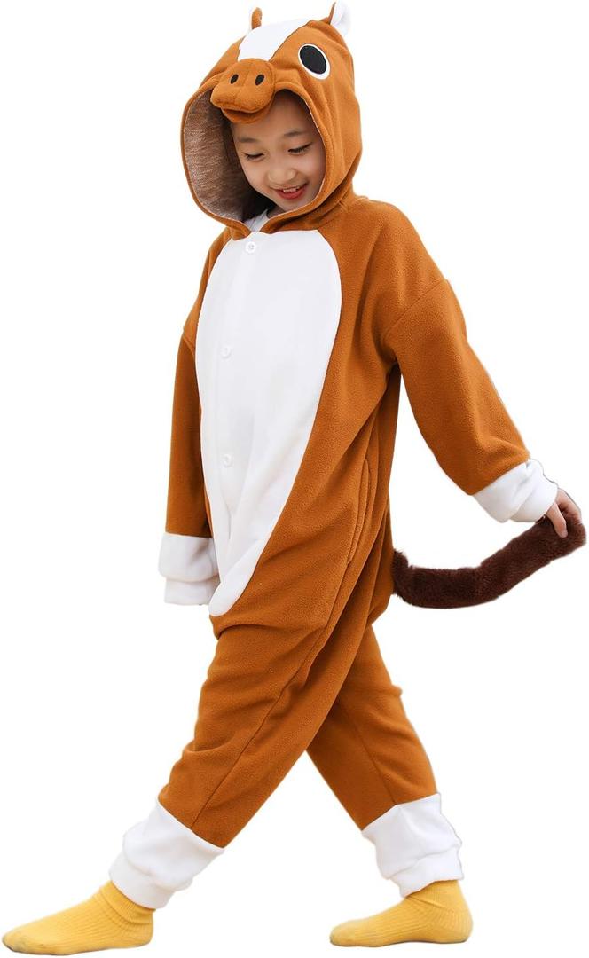 Kids Animal Onesie,One Piece Halloween Cosplay Costume Sleepwear (6 Years, Brown Horse)