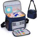 Aeelike Yarn Storage Organizer Travel Crochet Bag, Large Capacity Tote Bags Knitting Bag for Carrying Projects, Knitting Needles,Crochet Hooks and Yarn, Blue