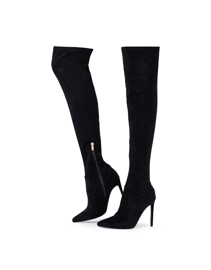 Elisabet Tang Thigh High Boots Over the Knee Boots for Women,Sexy 4.3 inch Stilettos High Heels Boots Stretch Suede Long Pointed Toe Shoes Size 8,5