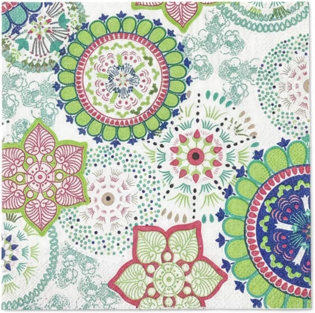 Colorful Mandala Paper Napkins 6.5x6.5 inch/2-Ply Printed Geometric Napkins for Decoupage Party (20-Count)