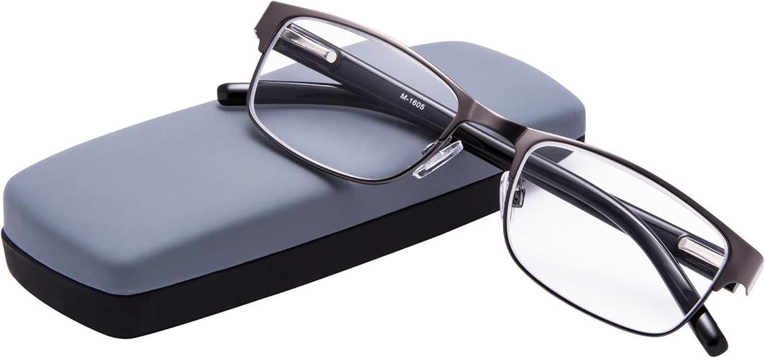 EYEGUARD Readers Metal Deluxe Rectangular Reading Glasses for Men 4.00 (Grey)
