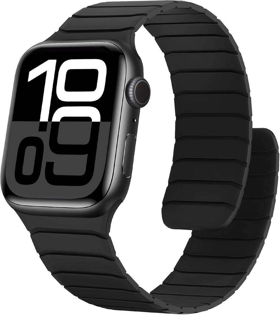 Magnetic Silicone Bands Compatible with Apple Watch 42mm(Series 11/10) 41mm 40mm 38mm, Sport Wristband for Men Women Compatible with iWatch SE Series 11 10 9 8 7 6 5 4 3, Black