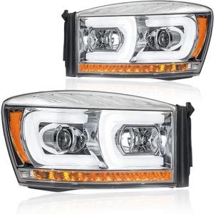 LED DRL Headlight, Headlights Assembly Kit Compatible with 2006-2008 Dodge Ram 1500/2006-2009 Ram 2500 3500 Headlamp Chrome Housing Amber Reflector