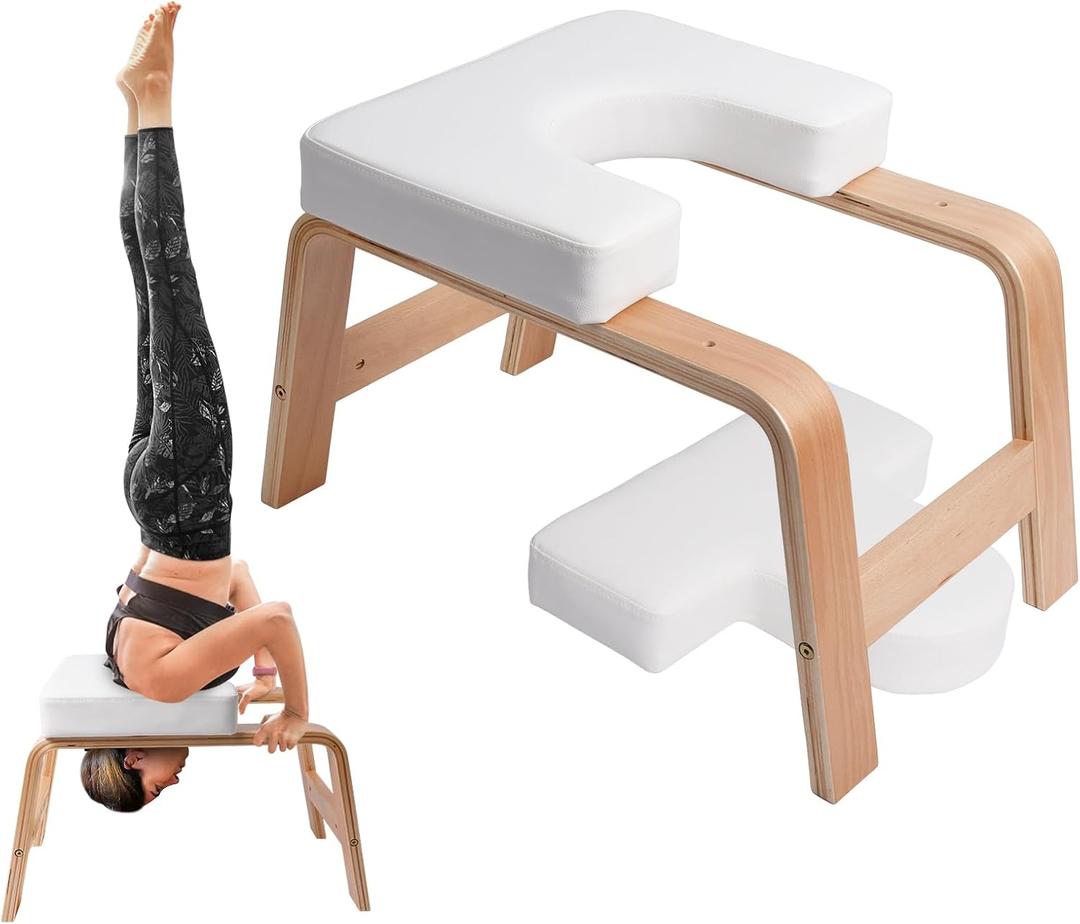 Yoga Headstand Bench, Yoga Inversion Chair, Headstand Trainer with Wood Frame and Pu Pad,Stand Yoga Chair Stress Relief, Balance Training, Body Shaping, Load Capacity 300 Pounds