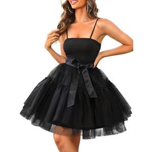Kaei&Shi Poofy Short Tulle Dress,Spaghetti Strap Semi Formal Dresses for Women,Elegant Birthday Outfit Homecoming Cocktail, M