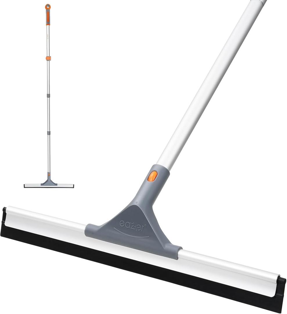 Eazer Floor Squeegee Broom: Heavy Duty Scrubber with Extendable 60'' Aluminum Pole and Rubber Blade for Kitchen, Swimming Pool, Concrete Floors,Shower,Tiles,Garages,Windows,Glass,Pet Hair Removal