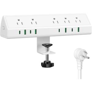 Jgstkcity Desk Clamp Power Strip,45W Fast Charging Station,4 USB-C,4 USB-A,Desk Mount Surge Protector,1875W Extension Cord with Multiple Outlets,ETL Listed,for Home Office Dorm Room,White,6 FT