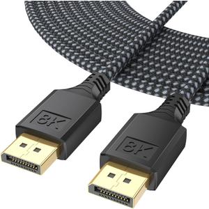 DisplayPort Cable 1.4 15FT, DP Display Port Cord (8K@60Hz, 4K@144Hz, 2K@240Hz, 32.4Gbps) Braided Male to Male Compatible for Gaming Computer Laptop PC to Monitor