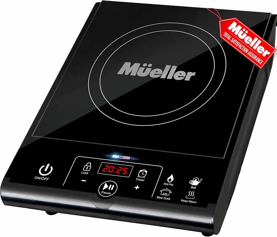 Mueller RapidTherm Portable Induction Cooktop,1800W Single Burner Hot Plate with 8 Power Levels, 8 Temperature Settings, 4 Presets, 4-Hour Timer, Auto Shut-Off & Child Lock for RV, Dorm, Small Kitchen