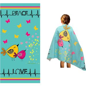 Microfiber Beach Towel for Kids - Thin and Large (30"x60") - Peace Love - Absorbent, quick dry, sand free, lightweight, blanket - toddler, girls, boys - For Sports, Pool, Picnic, Camping, Travel, Swim