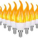 E12 LED Flame Light Bulbs, 3 Modes Flickering Light Bulbs, Candelabra Candle Fire Light Bulb for Home Party Patio Indoor Outdoor Halloween Decorations (8 Pack) (Yellow)