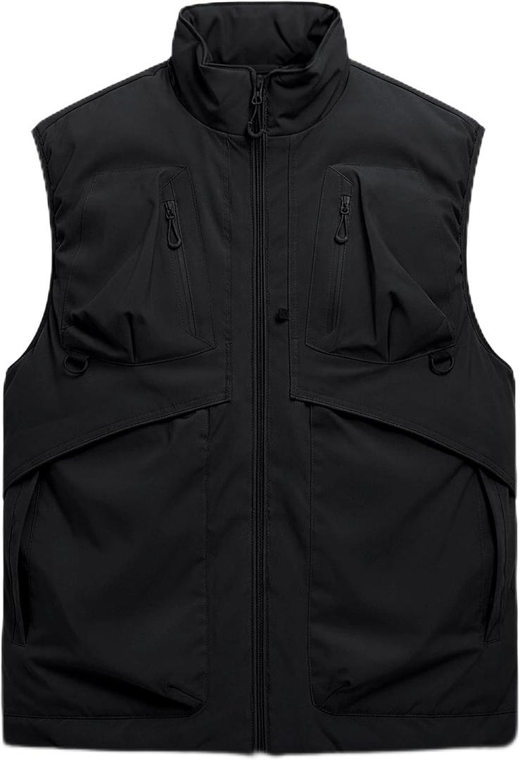 Men's Outerwear Vests Winter Vest Warm Water-Resistant Fleece Lined Mock-Neck Casual Outdoor Sleeveless Jacket (Black, M)