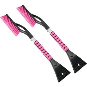 27" Snow Brush and Ice Scrapers for Car Windshield 2 Pack, Scratch-Free Bristle Head PVC Snow Brush & Foam Grip Window Snow Scraper Snow Removal Tool with Aluminum Body for Truck, SUV, Pink