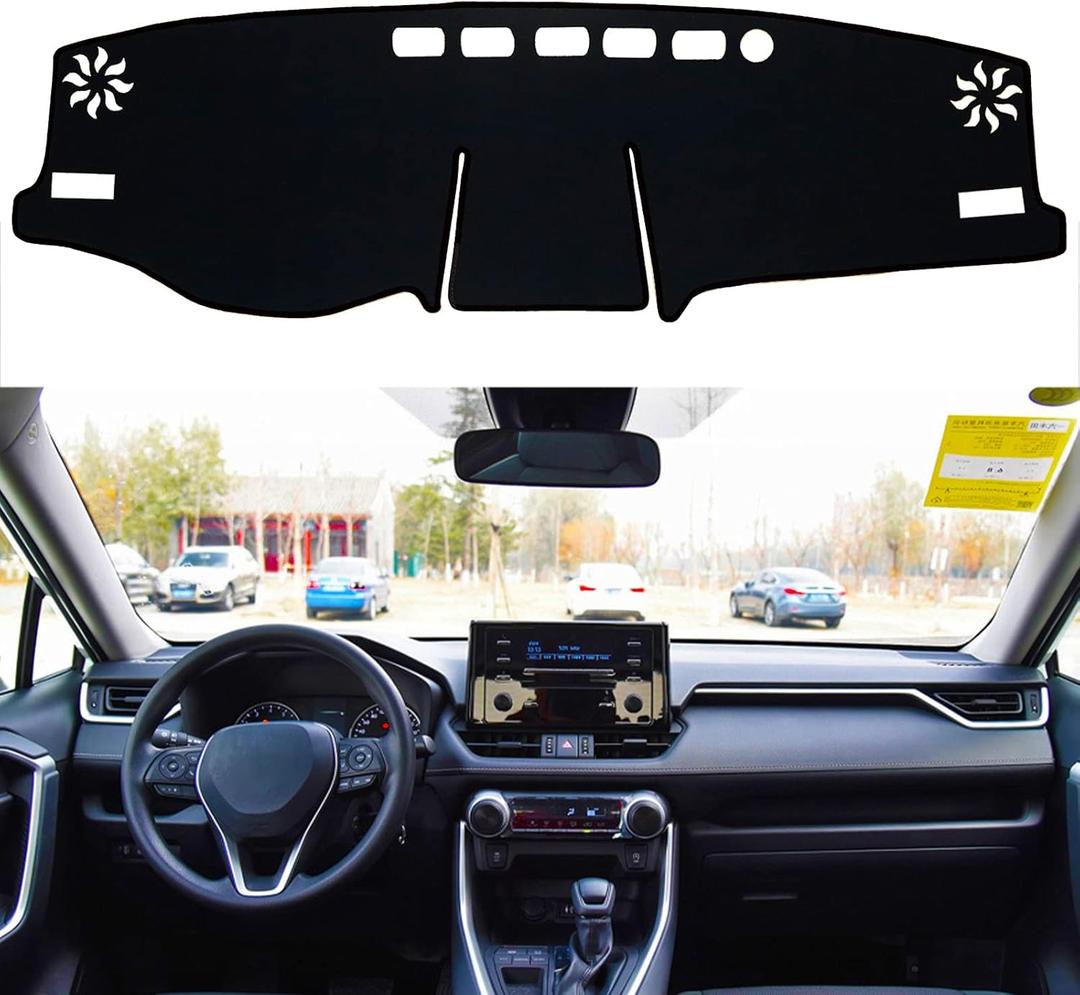 SENSHINE for Toyota RAV4 Accessories 2019 2020 2021 2022 2023 2024 2025 Dashboard Cover Center Console Cover Dash Mat Carpet Protector Sunshield Cover Custom Fit, Black Trim