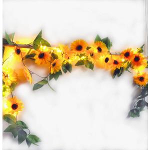 4 Pack 8.8FT Artificial Sunflower Garland with 200 LED Fairy String Lights,Fake Vines Faux Sunflowers Hanging Garland Silk Flowers Hanging Plant for Indoor,Outdoor,Wedding,Wall,Birthday Party