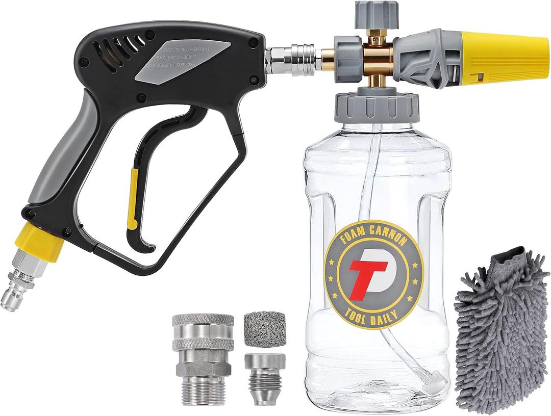 Tool Daily Foam Cannon with Pressure Washer Gun 5000 PSI, Power Washer Gun with 3/8'' Swivel Quick Connector, Adjustable Foam Blaster, M22 and 1/4 Inch Quick Connect, 1.5 Liter