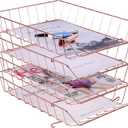Z PLINRISE Stackable Letter Tray, 4-Tier Desk File Organizer for Mails, Magazines, Documents and Accessories, Wire Paper Tray for Home, School and Office, Rose Gold