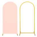 Metal Arch Stand and Cover Set,1 Light Pink Spandex Fitted Backdrop with 1 Gold Wedding Arched Stand Frame for Parties Birthday Baby Shower Bridal Banquet Decoration (6FT)
