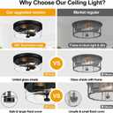 szzgco Flush Mount Ceiling Light Fixtures, 2-Light Black Ceiling Mount for Farmhouse with Clear Glass Lampshade, Industrial Flush Mount Light Fixture for Hallway, Kitchen, Entryway and Foyer