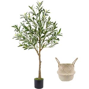 Artificial Olive Tree, 4ft Tall Fake Olive Leaves Plant with Basket, Indoor Outdoor Faux Olive Topiary Silk Tree for Home Livingroom Office Dcor