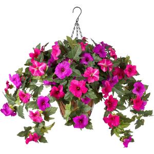 Artificial Petunia Flowers with Hanging Basket for Outdoors Decoration