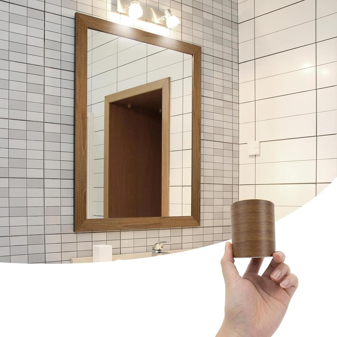 LONGKING 32ft x 3in Brown Mirror Tape Border, Peel and Stick Mirror Border for Bathroom, Waterproof PVC Wallpaper, 393x4.2 in