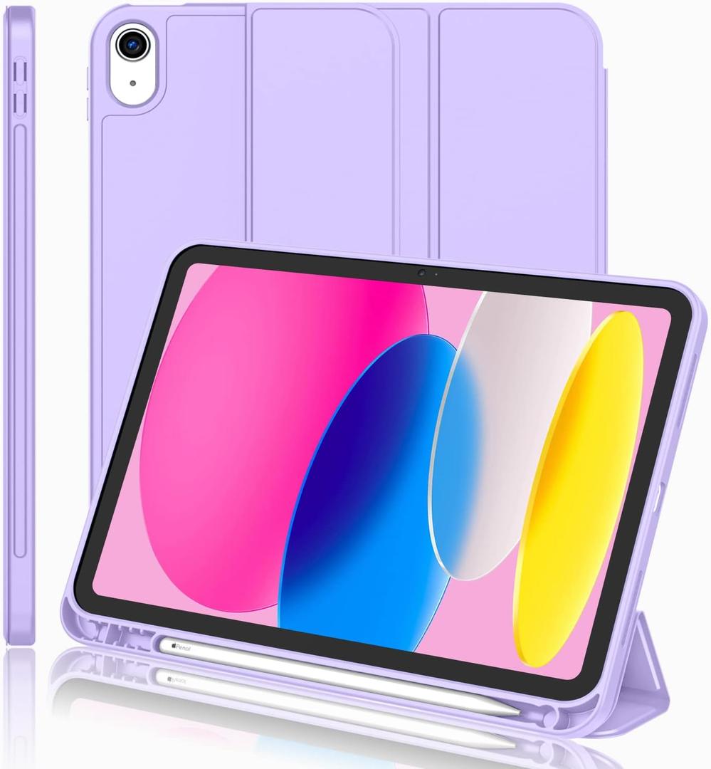 iMieet iPad (A16) Case 11th Gen/iPad 10th Generation Case [11-Inch 2025/10.9 Inch 2022] with Pencil Holder, Trifold Stand Smart Cover with Soft TPU Back,Auto Wake/Sleep(Clove Purple)