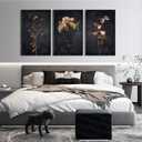 3Pcs Dark Floral Canvas wall art Moody Dried Wildflower Posters Pictures Wall Decor Nature Wilderness Botanical Paintings Abstract Prints for Living Room Bedroom Office Modern Farmhouse Home Artwork