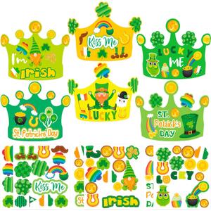 Fancy Land St. Patrick's Day Crown Crafts Kit for Kids 24 Pack Shamrock Paper Hats St Patricks Day Party Favors Classroom Crafts Activities