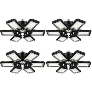 Aoretic LED Garage Lights 4 Pack -180W, 18000LM 6500K Led Shop Light with 6+1 Deformable Panels, Basement Barn Light Garage Ceiling Lights, E26/E27 for Garages, Warehouse, Shop