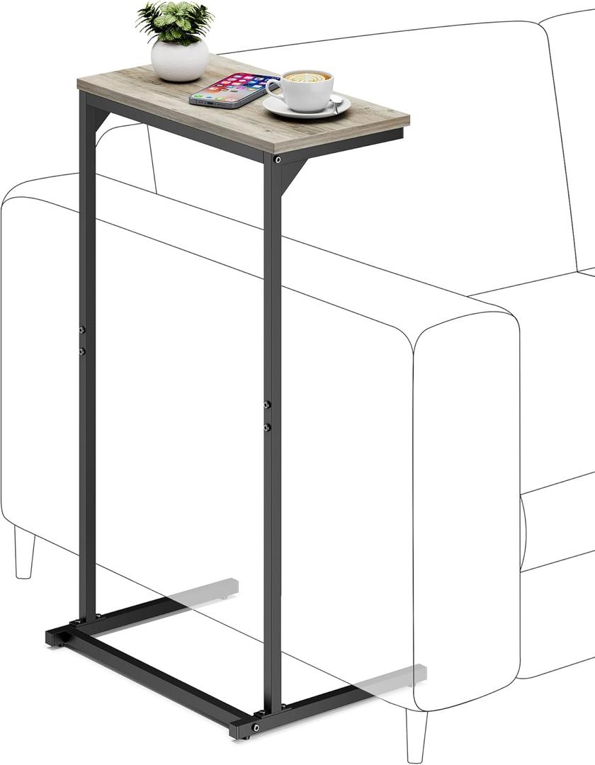 TUTOTAK C Shaped End Table, Small Side Table, 28.7 inch Tall Couch Table, Sofa Table, Living Room, Bed Room, Greige TB01BG071
