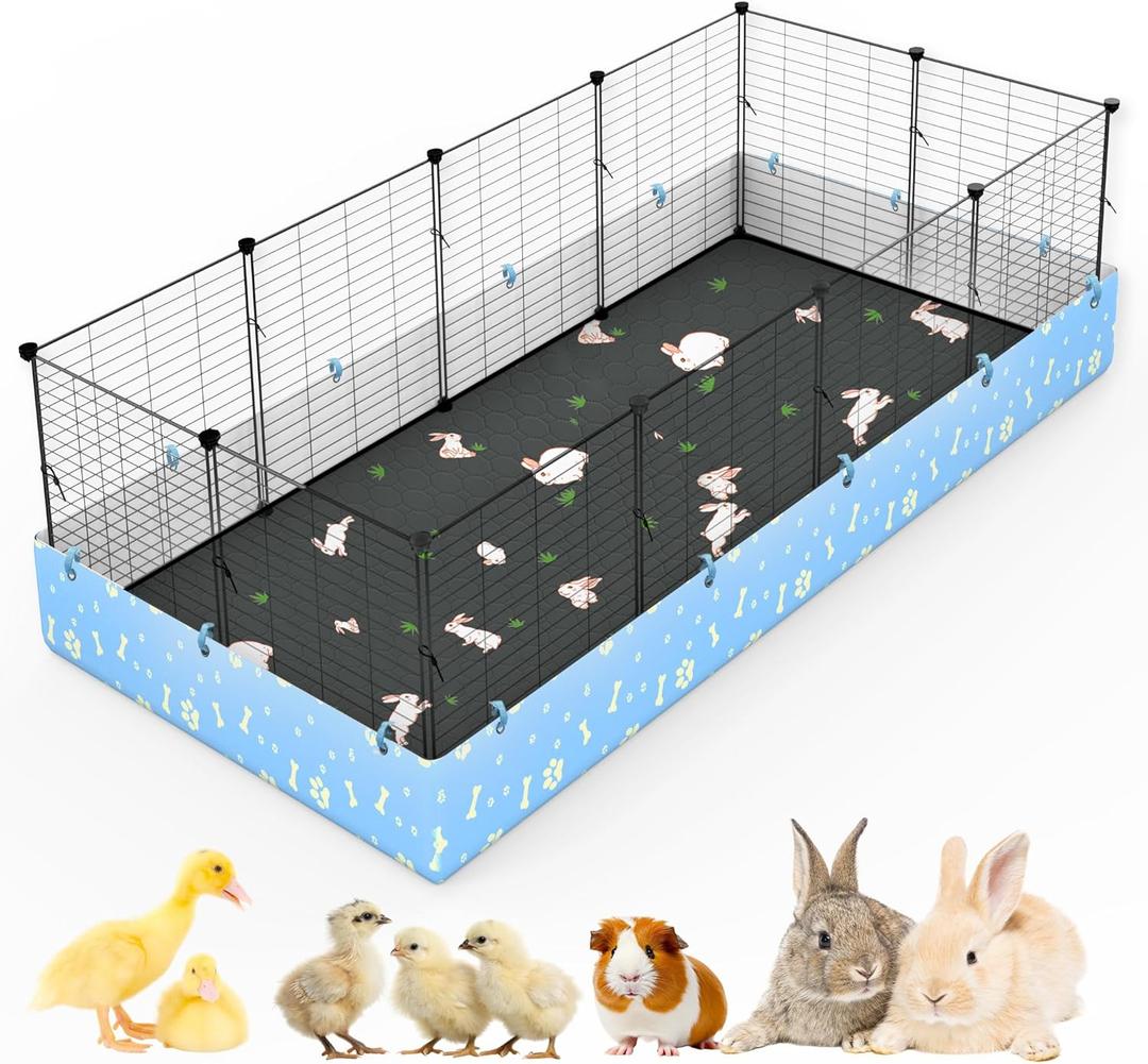 Guinea Pig Cages with Tarp and Reusable Bedding Pee Pad Liner, 24" x 48" Large Guinea Pig Playpen C&C Rabbit Bunny Cage Indoor for 2 Small Animal